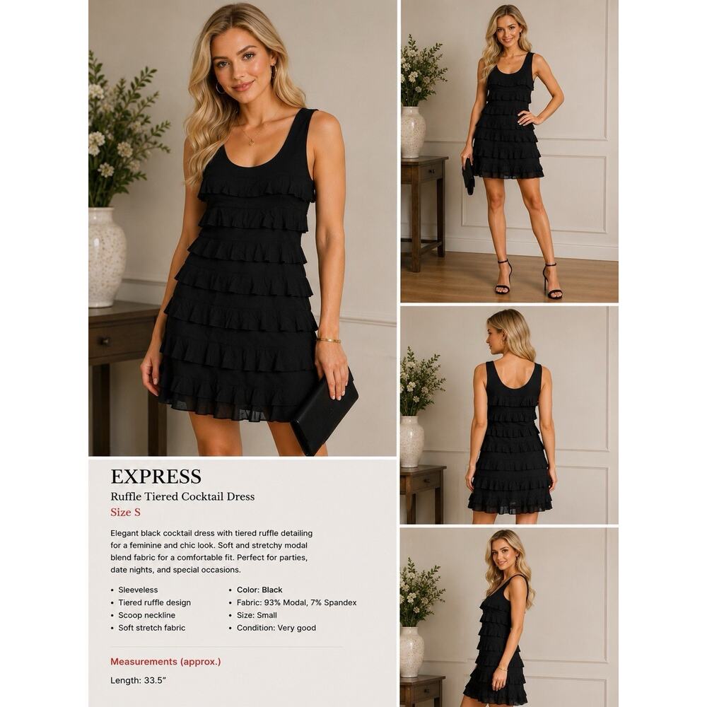 Express Black Ruffle Tiered Sleeveless Cocktail Dress Size Small
